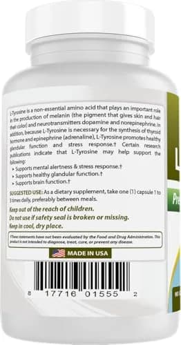 Best Naturals L-Tyrosine 500 mg 90 Capsules | Supports Brain & Mood thumbnail 7