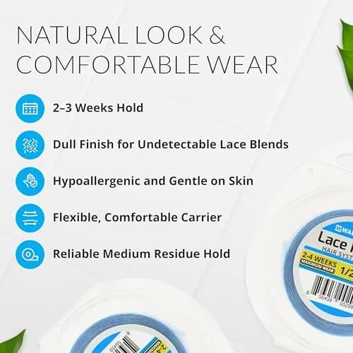 Walker Tape Blue Lace Front Support Tape Roll 1/2" (1.27cm) x 3 Yards (2.74m) | Strong No-Shine Hairpiece Tape thumbnail 2