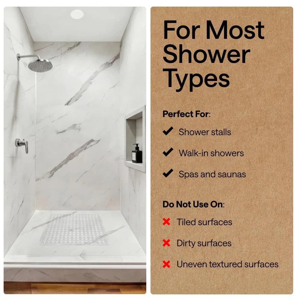 GORILLA GRIP Square Shower Stall Mat 53cm x 53cm (21" x 21") | Patented Suction Grip for Smooth Surfaces - view 6