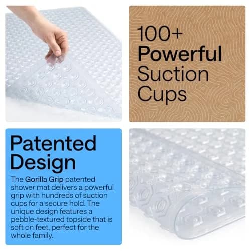 GORILLA GRIP Square Shower Stall Mat 53cm x 53cm (21" x 21") | Patented Suction Grip for Smooth Surfaces thumbnail 3