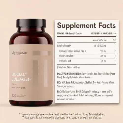 Olympian Labs Biocell Collagen II 1500mg Capsules | Supports Skin & Joint Health, 300 Capsules thumbnail 2