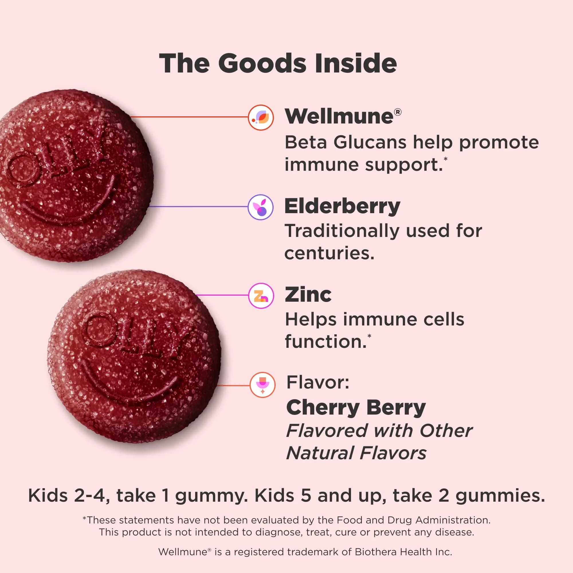 OLLY Kids Immunity Gummies Cherry Berry Flavor | 50 Count (125g) - view 2