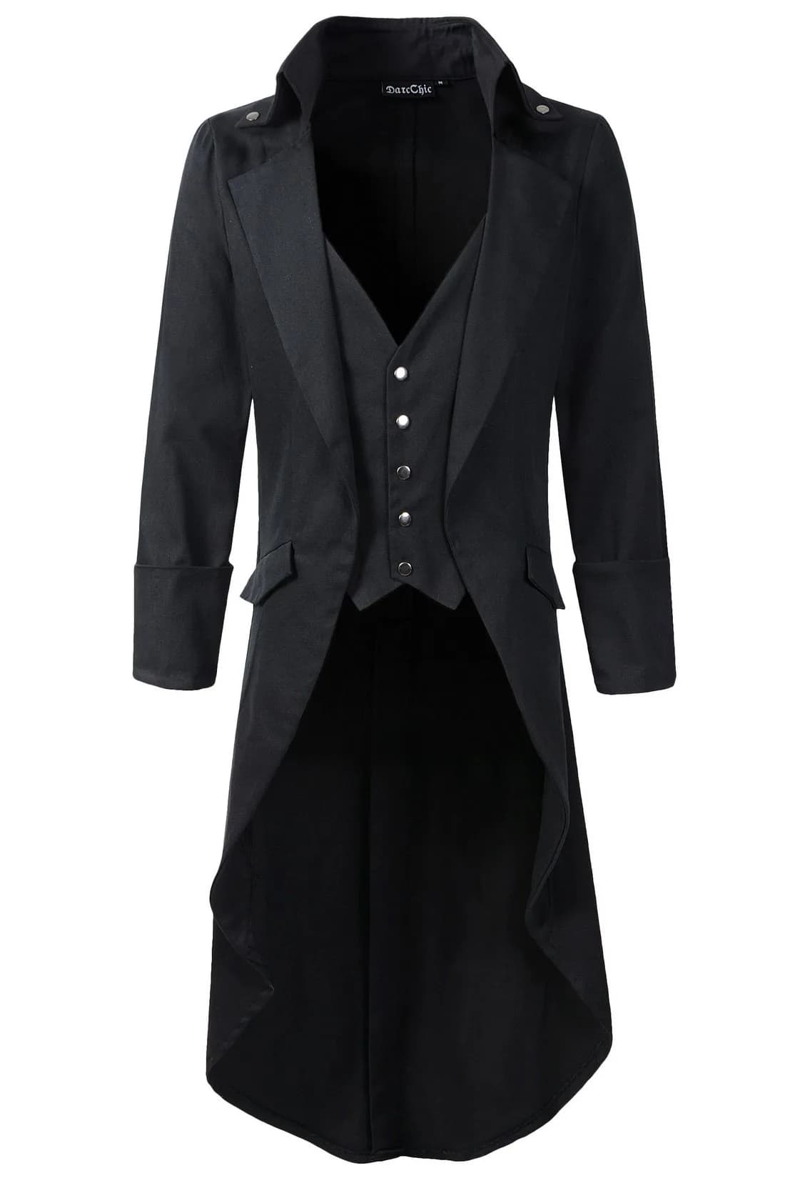 DarcChic Mens Gothic Tailcoat Jacket Black Steampunk VTG Victorian High Collar Coat (M, Black) | Classic Gothic Costume