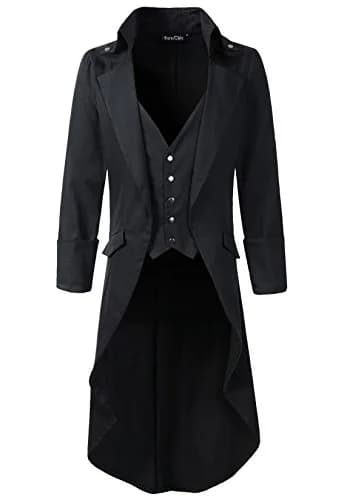 DarcChic Mens Gothic Tailcoat Jacket Black Steampunk VTG Victorian High Collar Coat (M, Black) | Classic Gothic Costume thumbnail 1