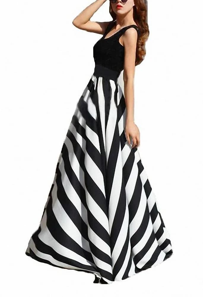 Afibi Women Chiffon Maxi Skirt High-Waist Floor Length Black | Casual Beach Maxi Skirt — Black