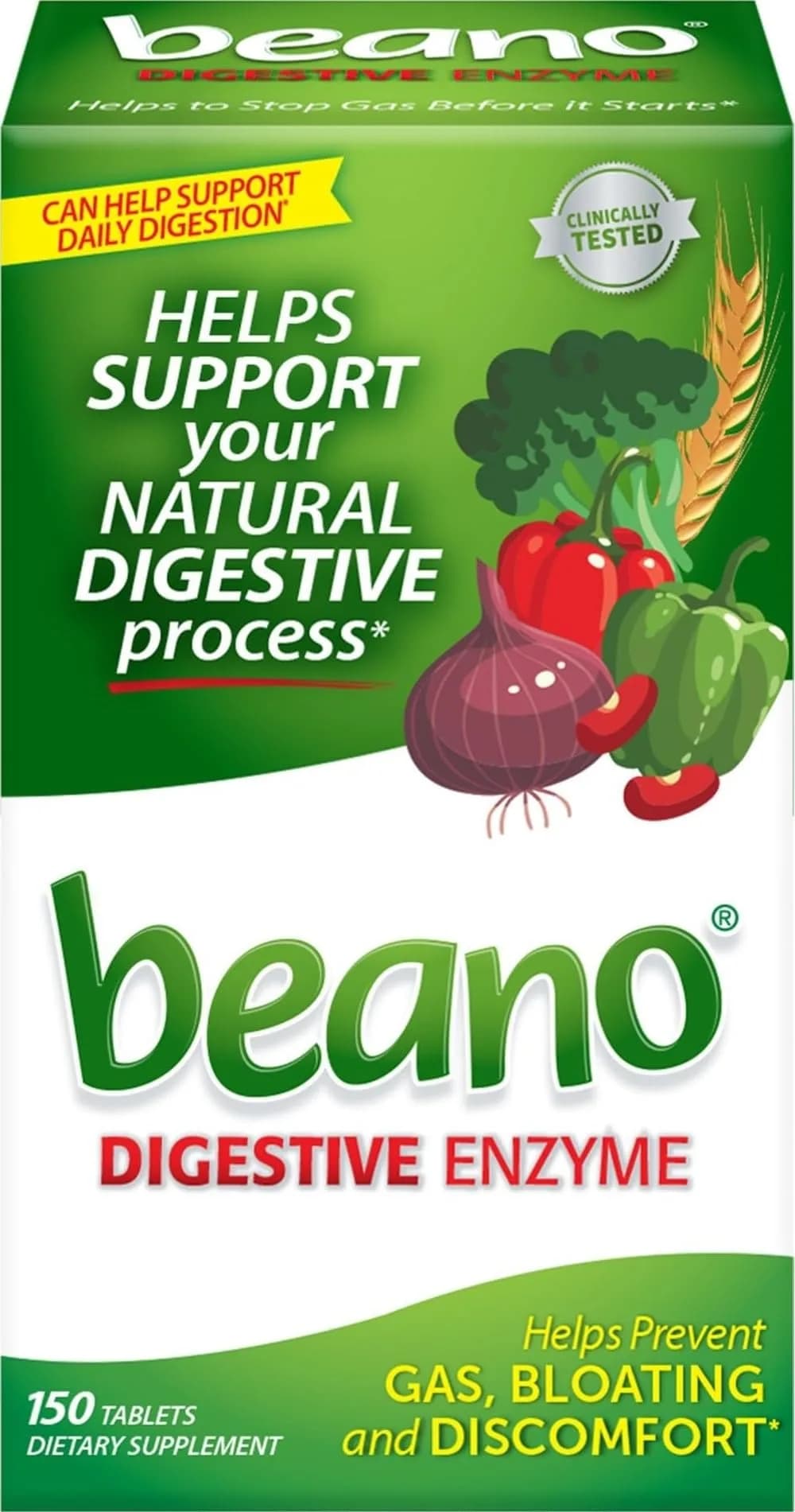 Beano Digestive Enzyme Gas Relief Tablets 150 Count (68 g) | Clinically Tested for Bloating & Discomfort - main product image