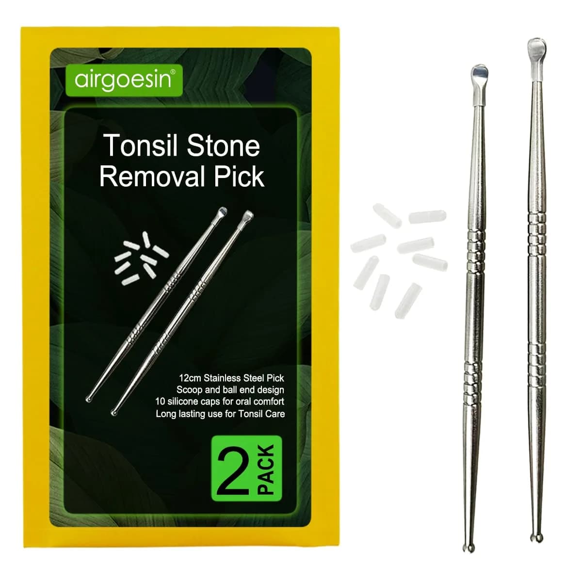 airgoesin 2pcs Tonsil Stone Removal Picks | Oral & Ear Cleaning Tools with Silicone Tips