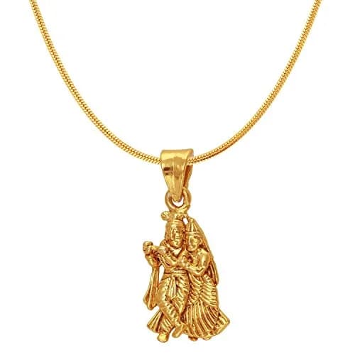 Mahi Women's Exa Collection Radha Krishna Gold Plated Pendant with Chain | Religious Jewelry for Women thumbnail 1