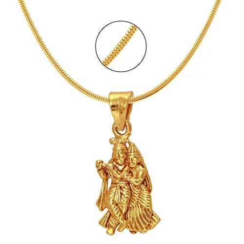 Mahi Women's Exa Collection Radha Krishna Gold Plated Pendant with Chain | Religious Jewelry for Women thumbnail 2