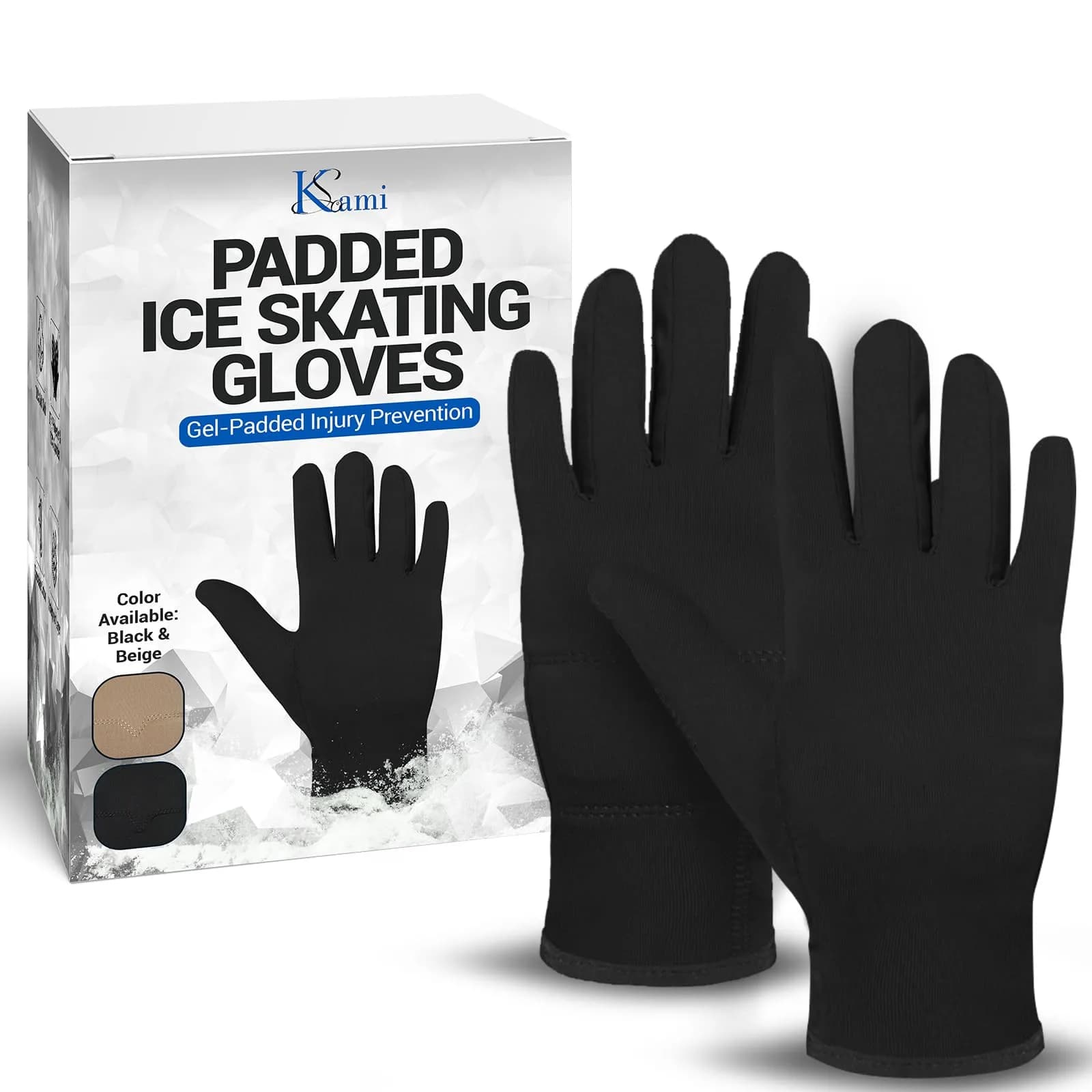 Kami-So Figure Skating Gloves for Competition | Gel Wrist Support | Thermal Padded Gloves, Black, Large