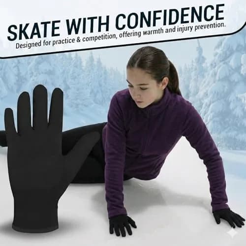Kami-So Figure Skating Gloves for Competition | Gel Wrist Support | Thermal Padded Gloves, Black, Large thumbnail 7