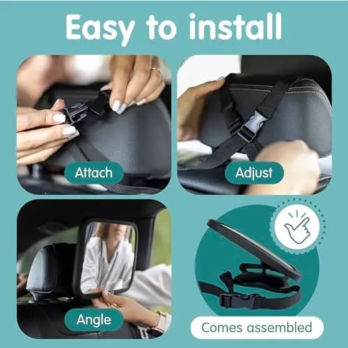 Onco Baby Car Mirror for Rear Facing Seats - Triple Award Winning, Non-Slip (1 Pack, Black) thumbnail 7