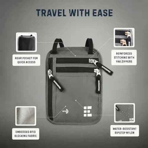 Zero Grid RFID Travel Neck Wallet, Large Passport Holder, Light Grey | Water-Resistant Nylon, RFID Shield thumbnail 6