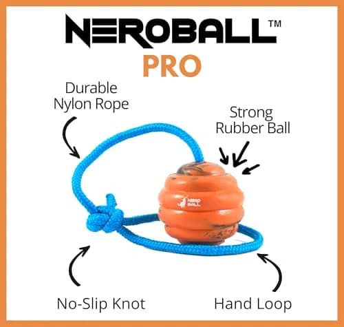 The Nero Ball Pro K-9 Dog Training Ball on Rope – 2.75″ Heavy-Duty Natural Rubber Reward & Tug Toy with Nylon Handle thumbnail 2