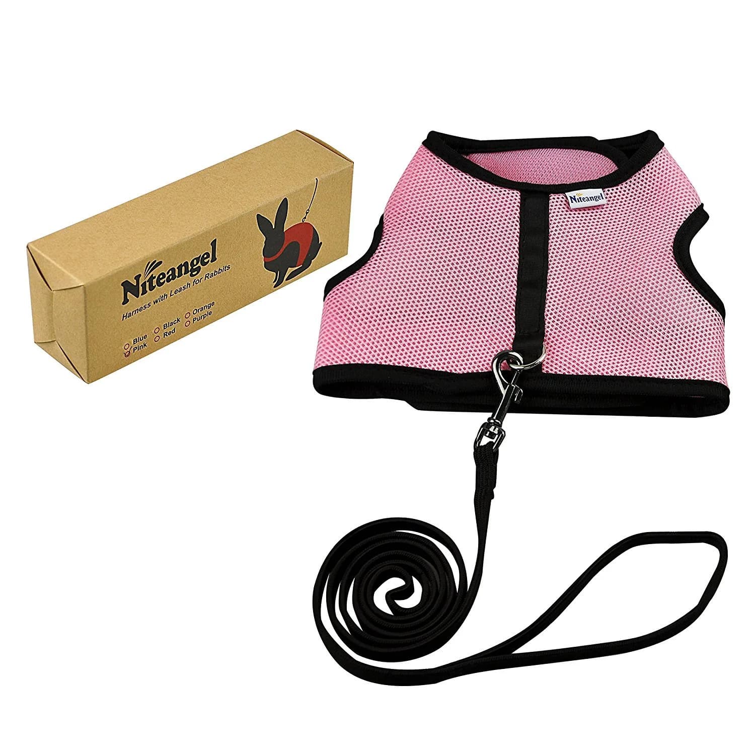 Niteangel Adjustable Soft Harness with Elastic Leash for Rabbits (L, Pink) | Escape-Proof Mesh Vest for Small Pets - view 6