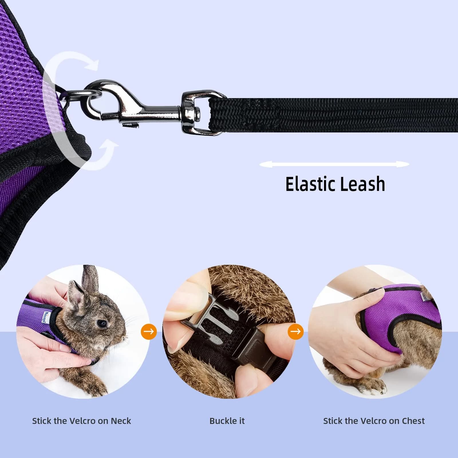Niteangel Adjustable Soft Harness with Elastic Leash for Rabbits (L, Blue) | Escape-Proof Mesh Vest for Small Pets - view 4