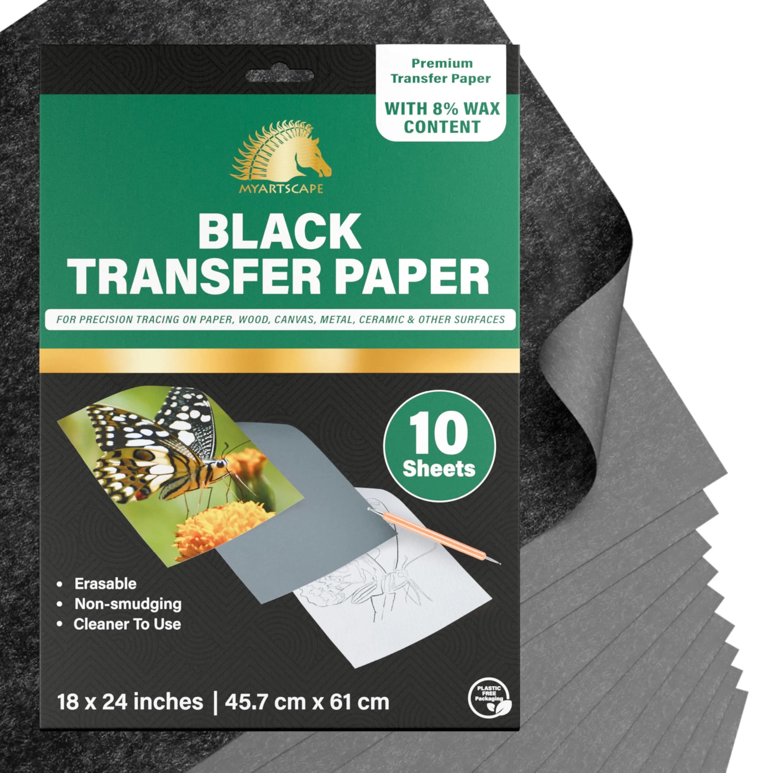 MyArtscape Graphite Transfer Paper 18" x 24" | 10 Black Waxed Sheets for Artists — Black