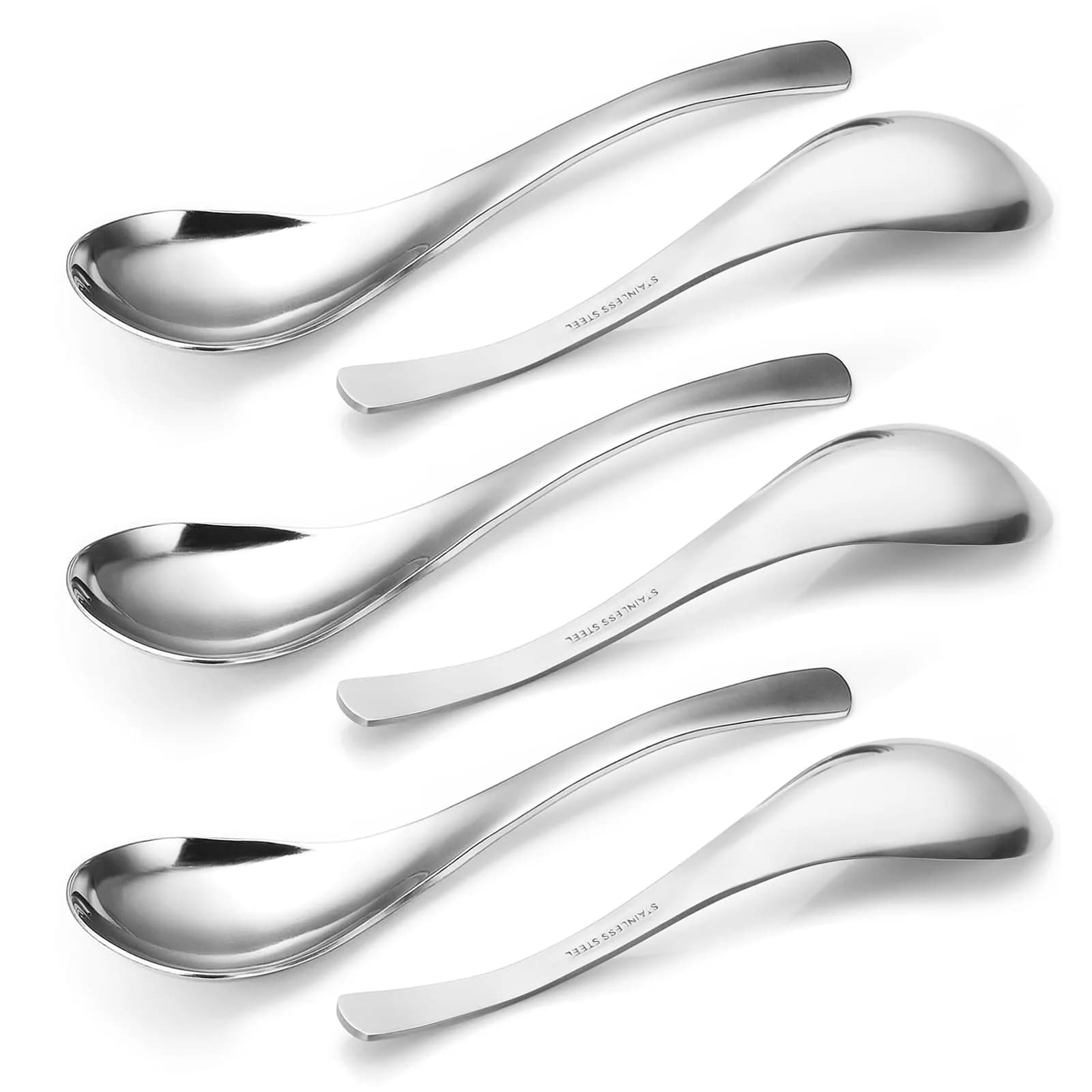 HIWARE Heavy-weight Soup Spoons, 18/8 Stainless Steel, 260ml (8.8 Fl Oz) Capacity, Set of 6 | Elegant Polished Design — Silver
