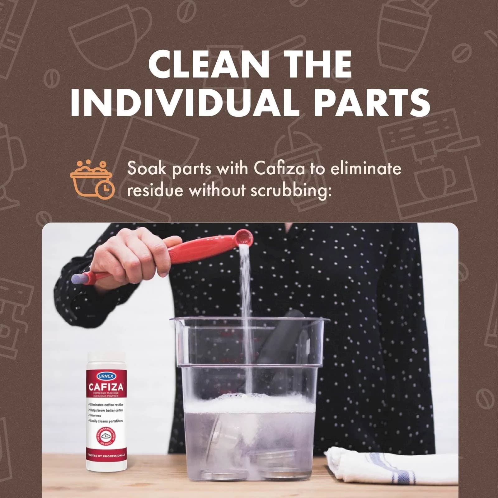 Urnex Cafiza Professional Espresso Machine Cleaning Powder 566g (20oz x 2) | NSF Certified Daily Backflush Formula - view 6