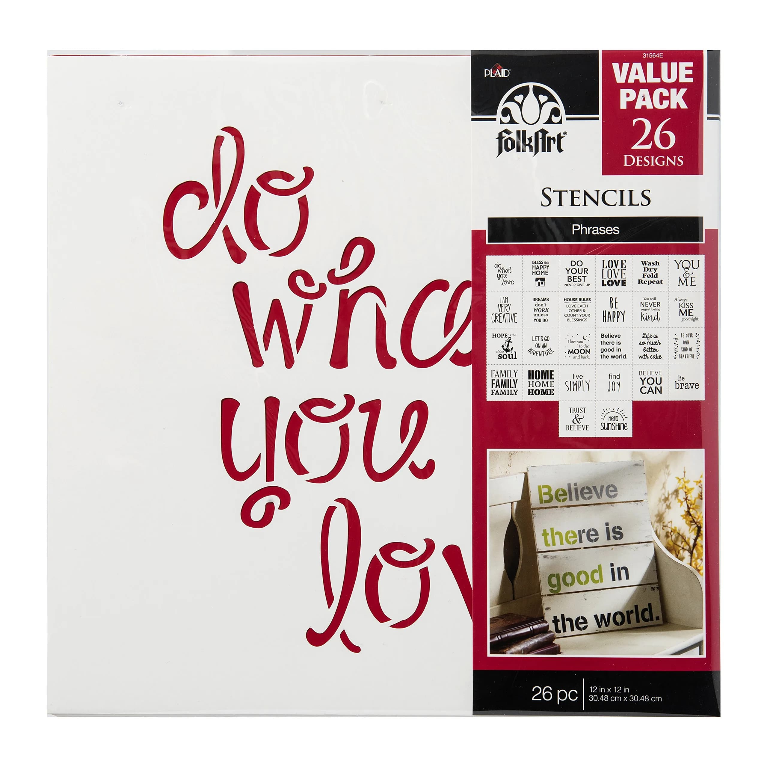 FolkArt Die Cut Paper Stencils E Phrases 12" x 12" | Reusable & Durable (70-120 chars)