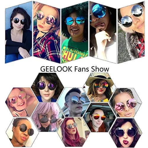 GEELOOK Round Sunglasses for Women Men Oversized Circle Mirrored Hippie Hipster Polarized Metal Frame, Blue Lens thumbnail 4