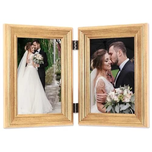 Lawrence Frames 4x6 Hinged Double Sutter Burnished Gold Picture Frame | Wall & Tabletop Display (70-120 chars) thumbnail 2