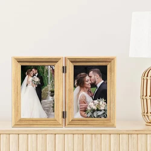 Lawrence Frames 4x6 Hinged Double Sutter Burnished Gold Picture Frame | Wall & Tabletop Display (70-120 chars) thumbnail 3