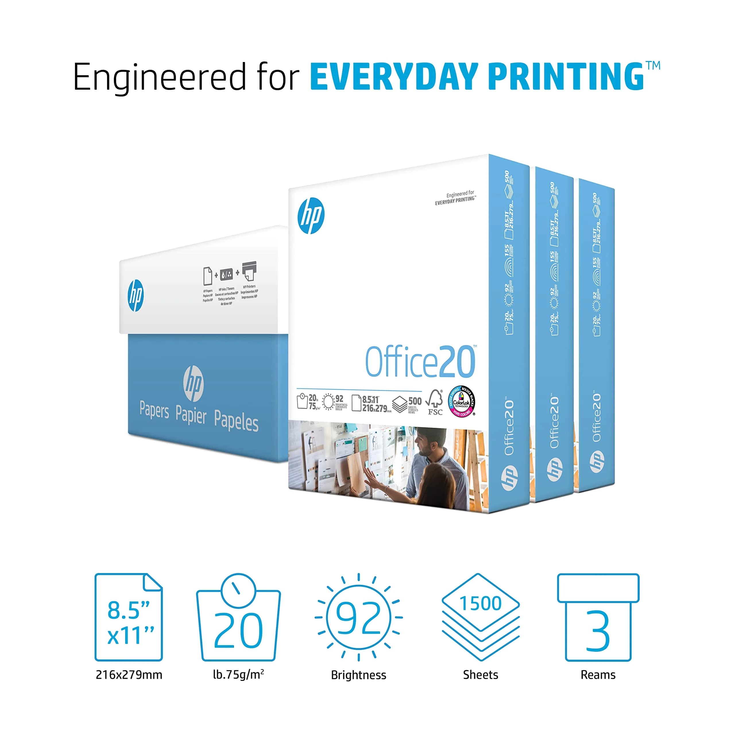 HP Papers Office 20 lb Letter Paper 2.27 kg (5 lb) | 1500 Sheets | 92 Bright | FSC Certified - view 2
