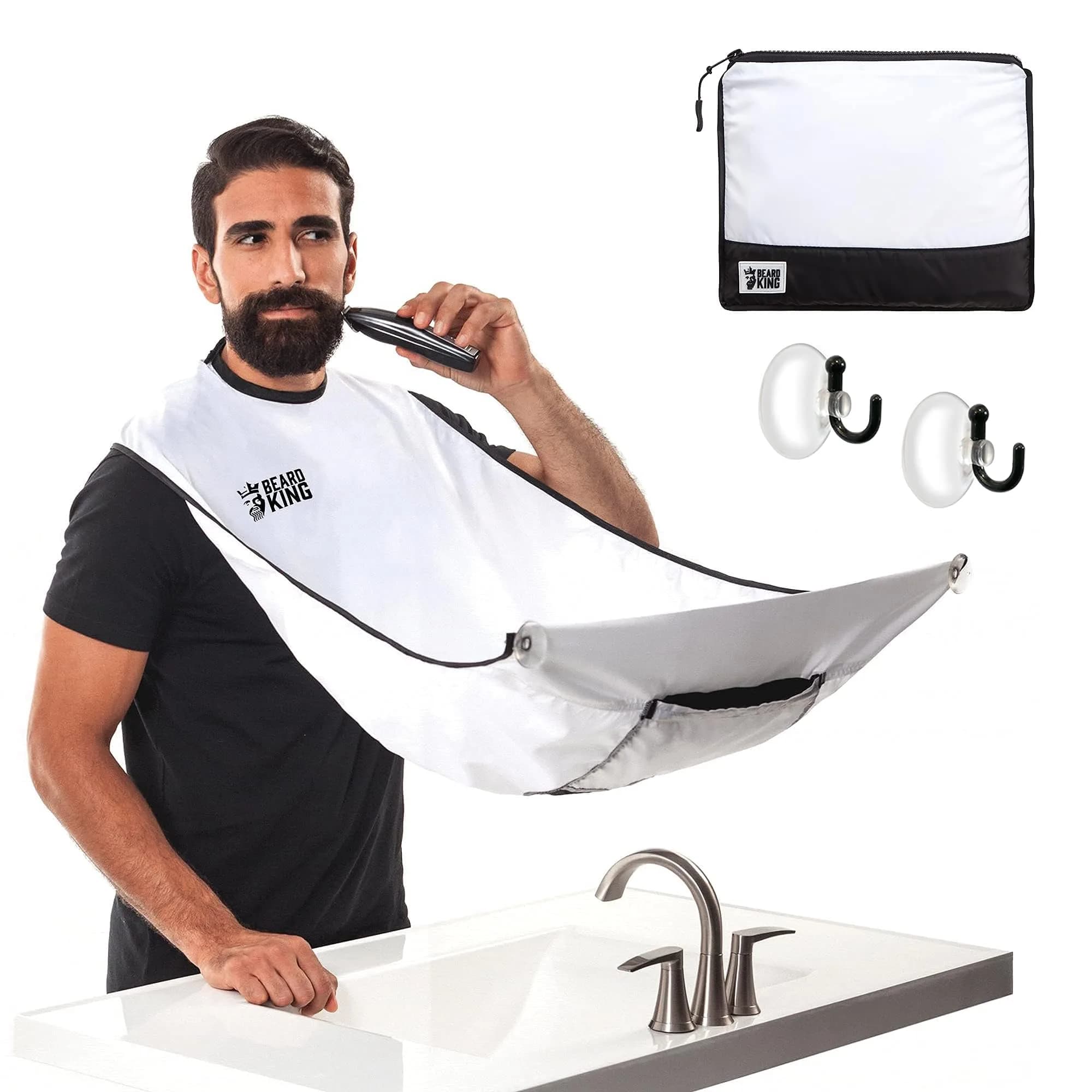 BEARD KING Beard Bib Apron - As Seen on Shark Tank – Gifts for Him, Stocking Stuffers for Men, Mens Gift, White | Adjustable, Reusable