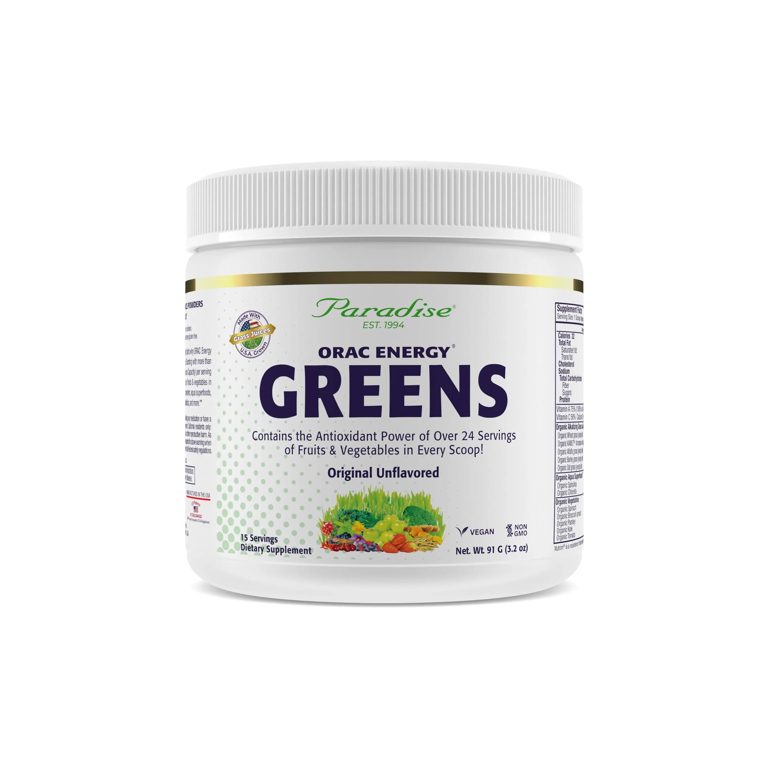 Paradise Herbs & Essentials ORAC Energy Greens Powder, 3.2 Ounce | Antioxidant & Superfood Support for Daily Wellness - main product image