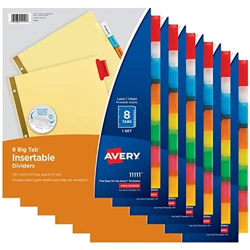 Avery 8-Tab Binder Dividers with Insertable Big Tabs, 6 Sets (48 Total Tabs) | Multicolor Tabs for Organization thumbnail 1