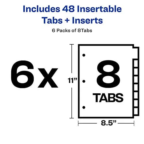 Avery 8-Tab Binder Dividers with Insertable Big Tabs, 6 Sets (48 Total Tabs) | Multicolor Tabs for Organization thumbnail 3