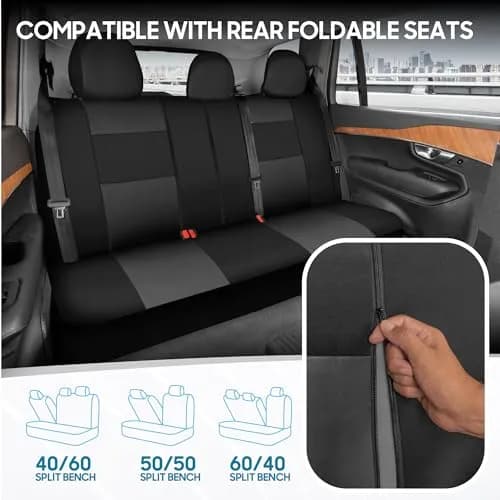BDK PolyPro Car Seat Covers Full Set in Charcoal on Black | Universal Fit, Easy Install, All-Season Comfort thumbnail 4