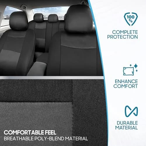 BDK PolyPro Car Seat Covers Full Set in Charcoal on Black | Universal Fit, Easy Install, All-Season Comfort thumbnail 5