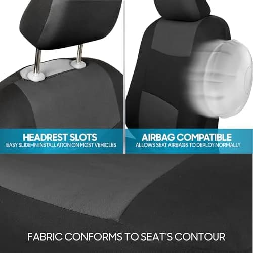 BDK PolyPro Car Seat Covers Full Set in Charcoal on Black | Universal Fit, Easy Install, All-Season Comfort thumbnail 8