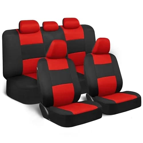 BDK PolyPro Car Seat Covers Full Set in Red on Black | Universal Fit, Breathable & Durable (70-120 chars) thumbnail 1