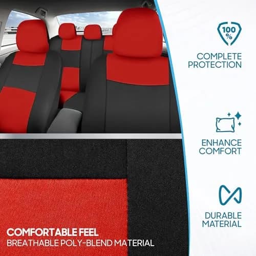 BDK PolyPro Car Seat Covers Full Set in Red on Black | Universal Fit, Breathable & Durable (70-120 chars) thumbnail 5