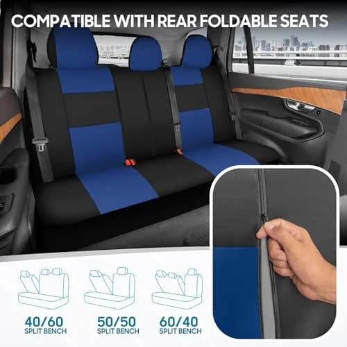 BDK PolyPro Car Seat Covers Full Set in Blue on Black | Universal Fit, Easy Install & All-Season Comfort thumbnail 4
