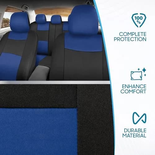 BDK PolyPro Car Seat Covers Full Set in Blue on Black | Universal Fit, Easy Install & All-Season Comfort thumbnail 5