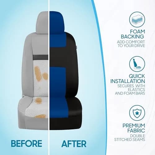 BDK PolyPro Car Seat Covers Full Set in Blue on Black | Universal Fit, Easy Install & All-Season Comfort thumbnail 6