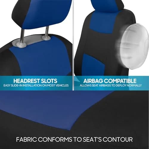 BDK PolyPro Car Seat Covers Full Set in Blue on Black | Universal Fit, Easy Install & All-Season Comfort thumbnail 8