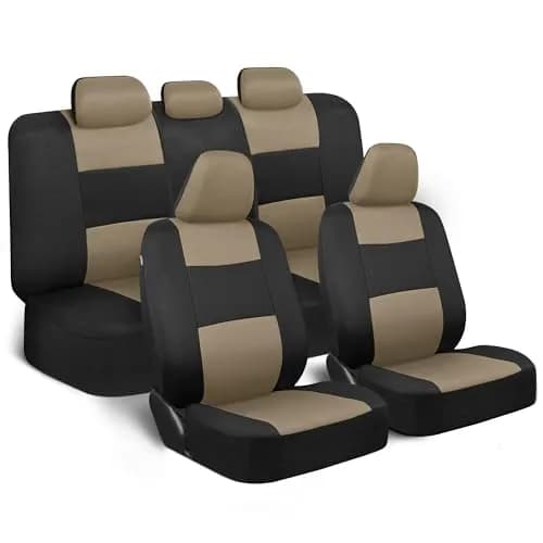BDK PolyPro Seat Covers Full Set in Beige on Black | Universal Fit, Easy Install, Durable & Stylish (70-120c) thumbnail 1