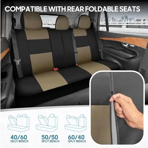 BDK PolyPro Seat Covers Full Set in Beige on Black | Universal Fit, Easy Install, Durable & Stylish (70-120c) thumbnail 4