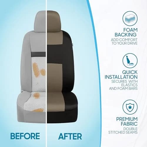 BDK PolyPro Seat Covers Full Set in Beige on Black | Universal Fit, Easy Install, Durable & Stylish (70-120c) thumbnail 6