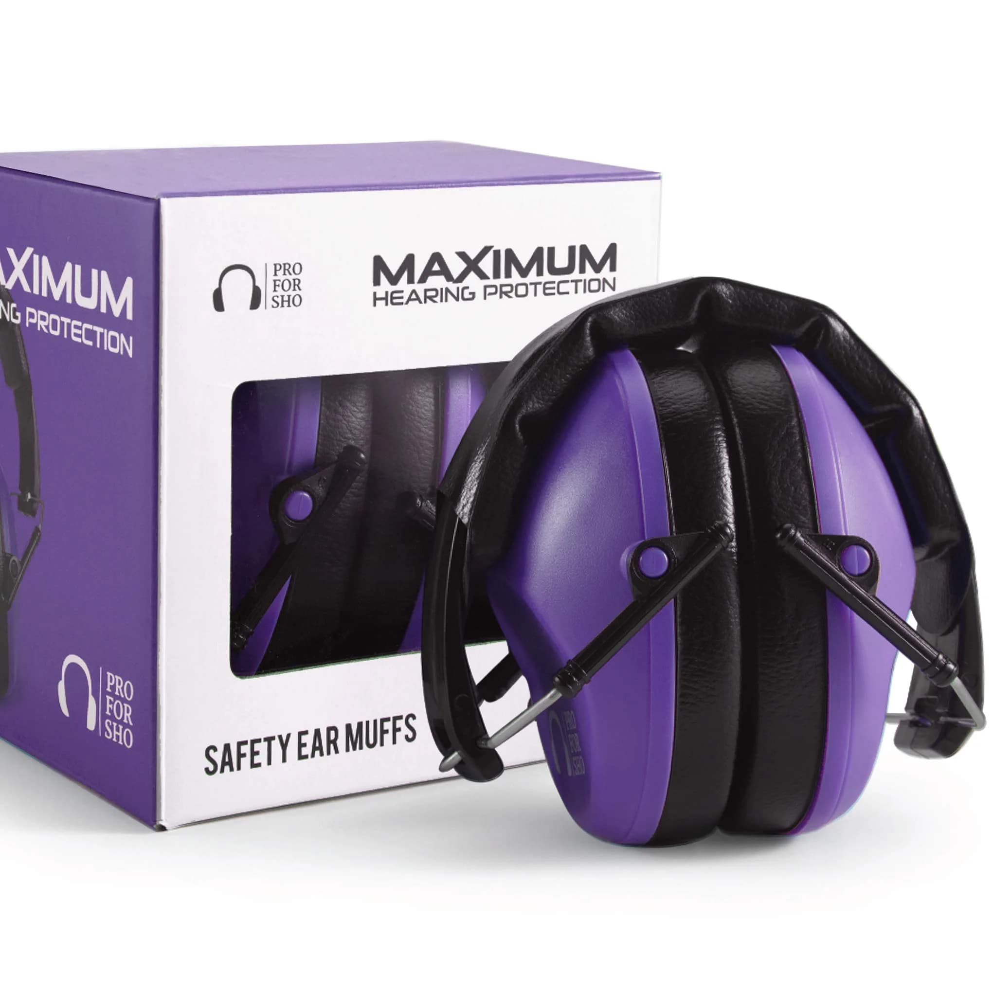 Pro For Sho 34dB NRR Ear Protection Earmuffs, Pink 204 g (0.45 lb) | Foldable Noise Reduction for Shooting, Yard Work, Sensory Needs — Purple