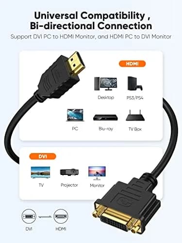 CableCreation HDMI to DVI Cable 15cm (0.5 ft) | Bi-Directional 1080P Converter thumbnail 7