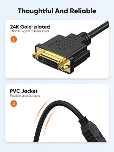 CableCreation HDMI to DVI Cable 15cm (0.5 ft) | Bi-Directional 1080P Converter thumbnail 3