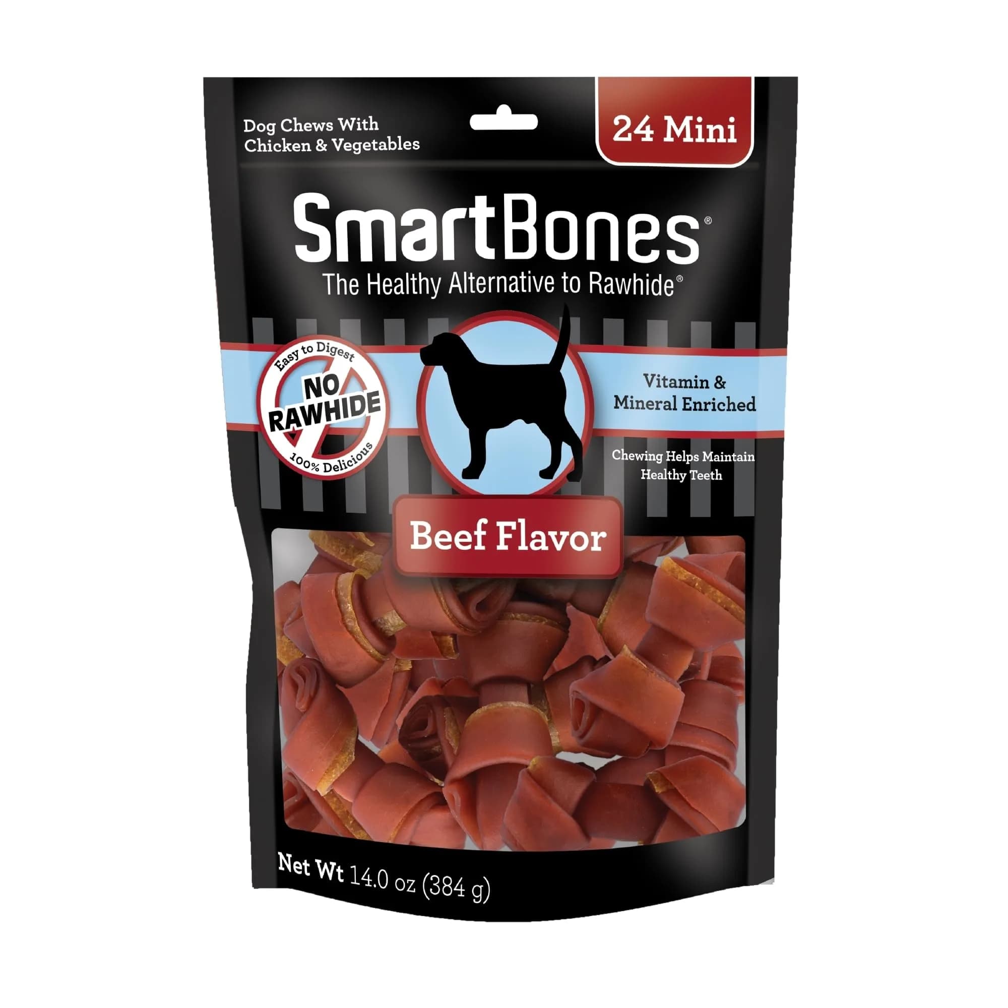 SmartBones Mini Bones Rawhide-Free Dog Treat, With Real Beef, 24 Count | Easy to Digest, Healthy Teeth, Made in Vietnam