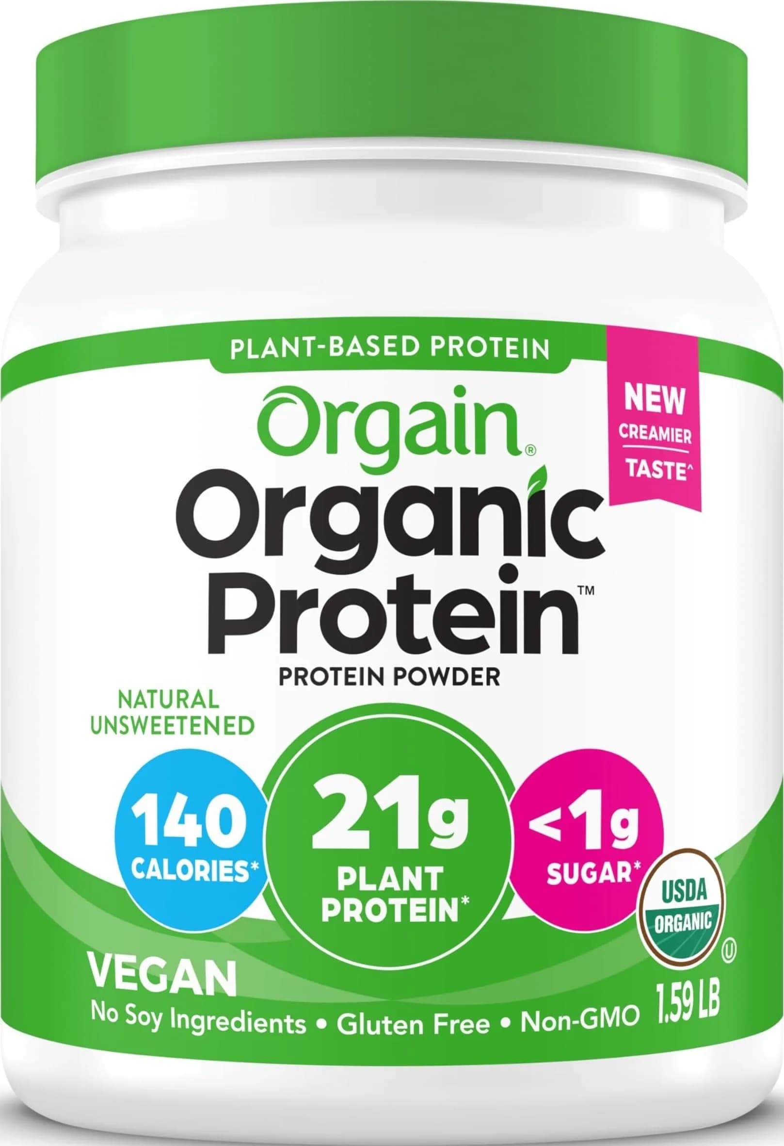Orgain Organic Vegan Protein Powder Natural Unsweetened | 21g Plant Protein, 4g Prebiotic Fiber, 0g Sugar - main product image