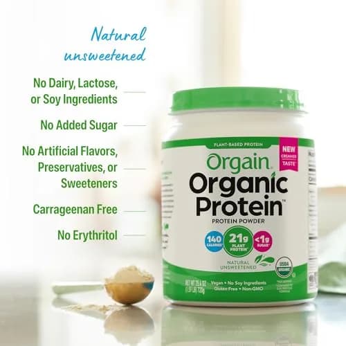 Orgain Organic Vegan Protein Powder Natural Unsweetened | 21g Plant Protein, 4g Prebiotic Fiber, 0g Sugar thumbnail 5